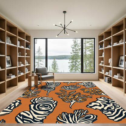 Bold Orange Abstract Botanical Stripe Rug