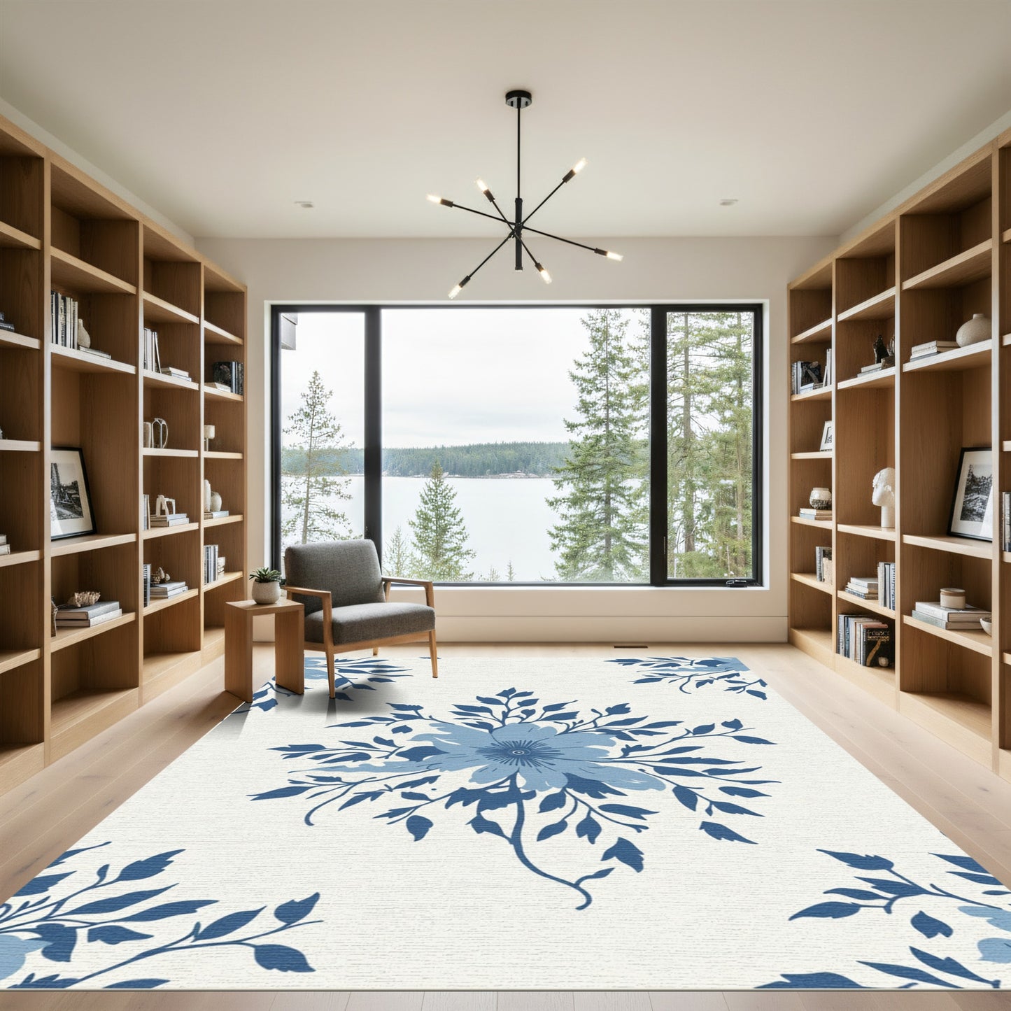 Blue Floral Branch Medallion Rug