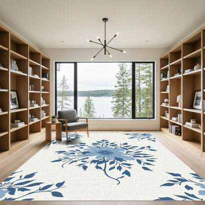 Blue Floral Branch Medallion Rug