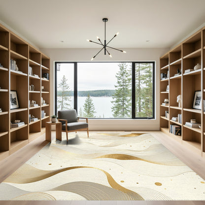 Elegant Gold Wave Abstract Rug