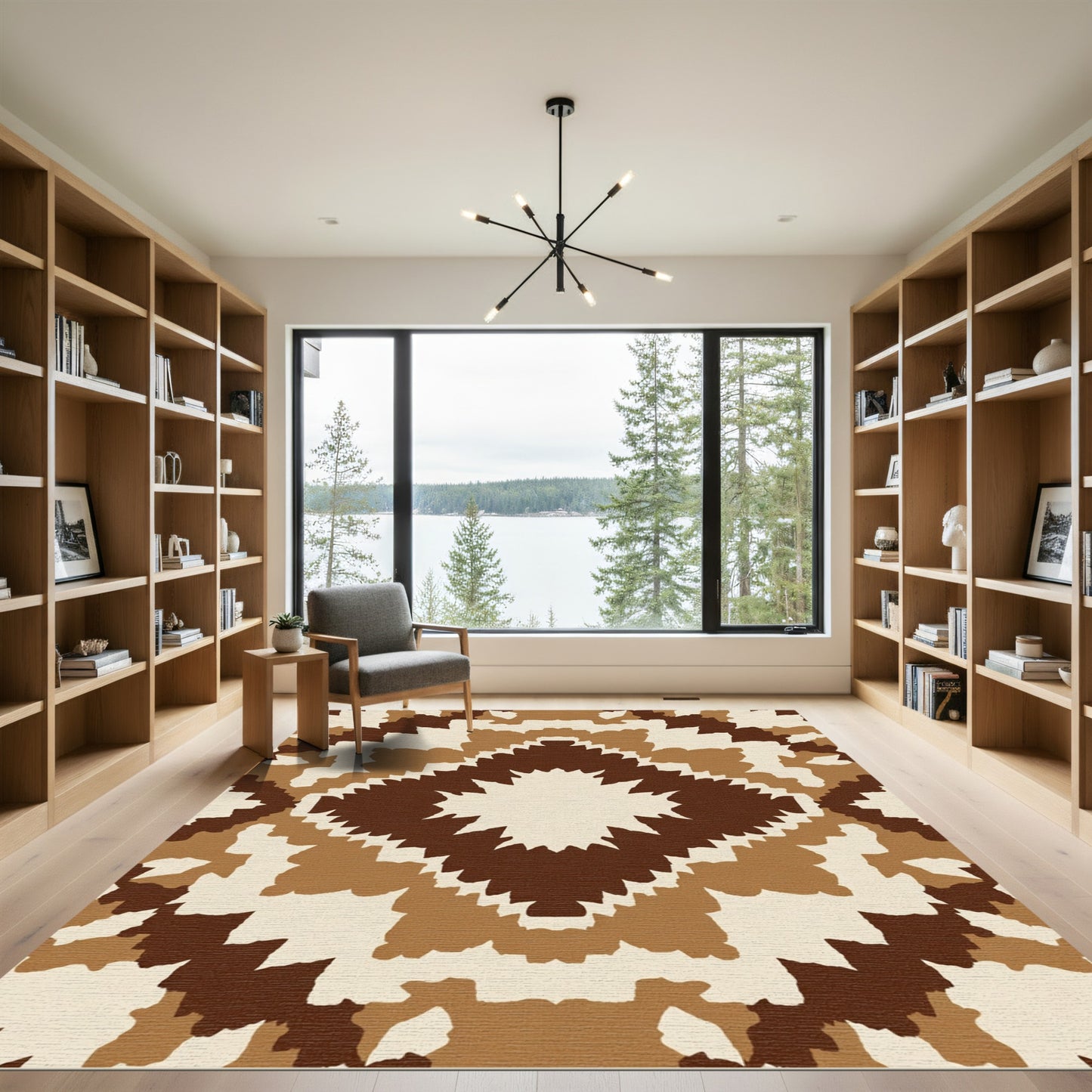 Earthy Neutral Abstract Starburst Rug