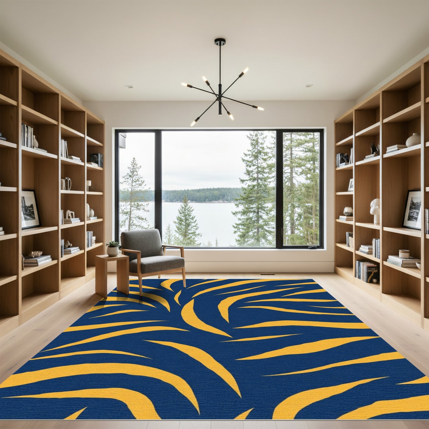 Deep Blue Golden Tiger Stripe Rug