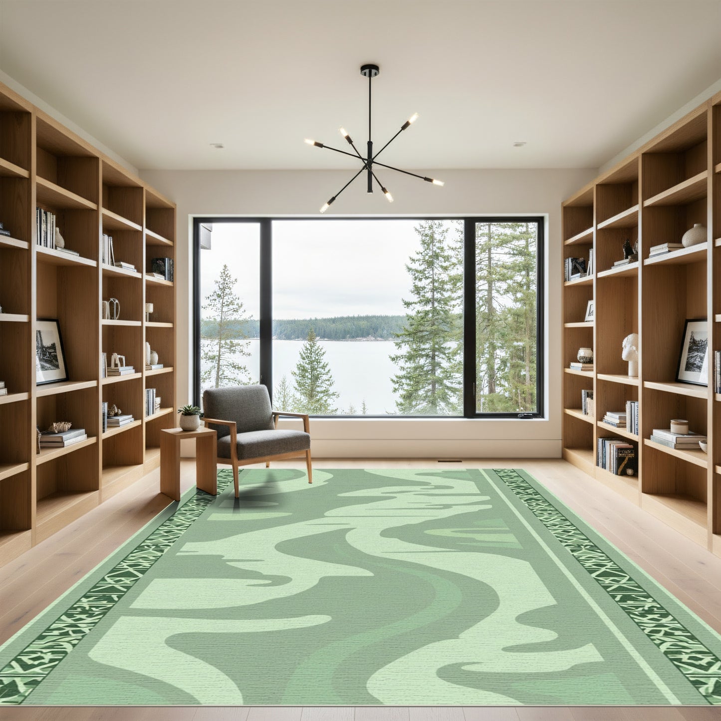 Sage Green Abstract Organic Border Rug