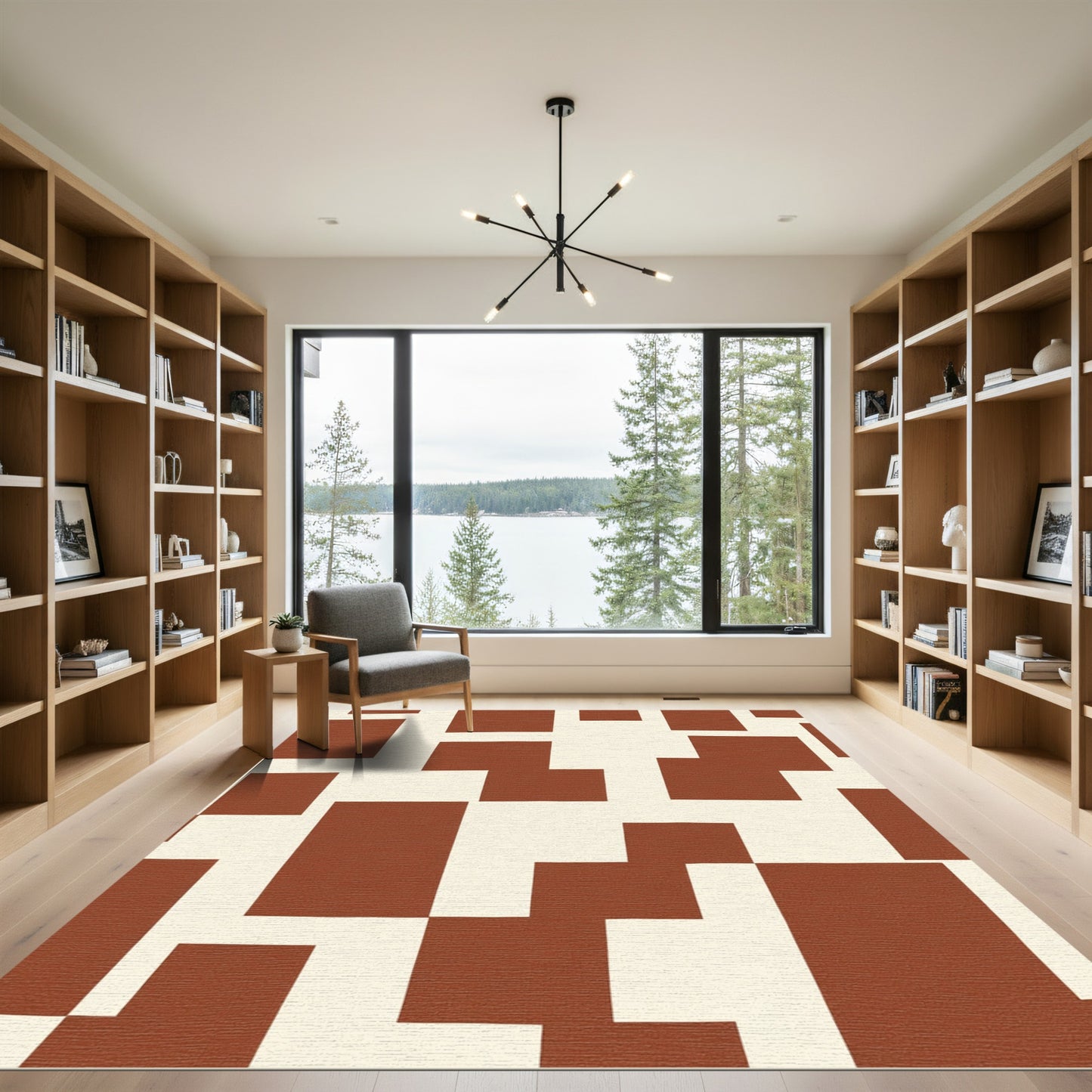 Terracotta Cream Geometric Block Rug