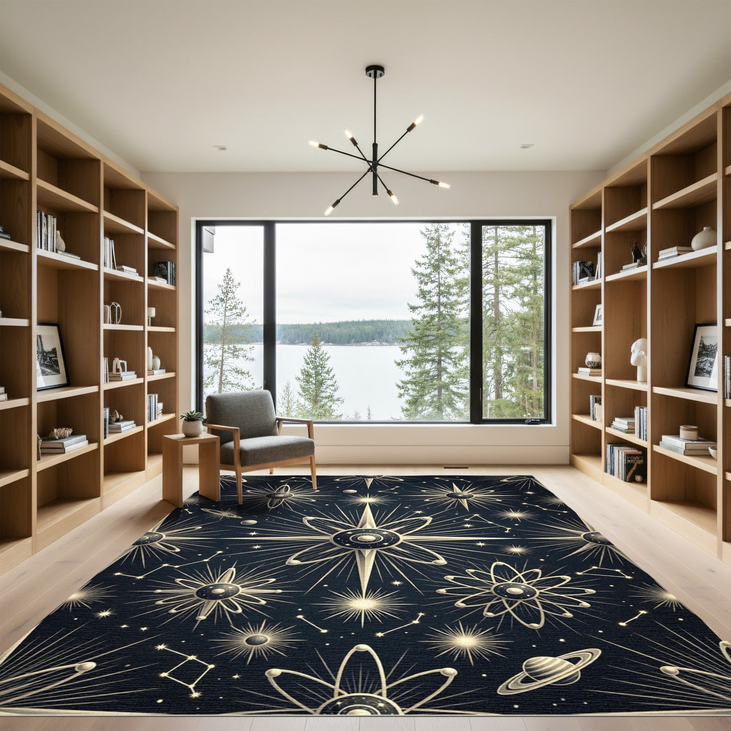 Celestial Atom Constellation Starburst Rug