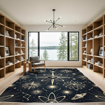 Celestial Atom Constellation Starburst Rug