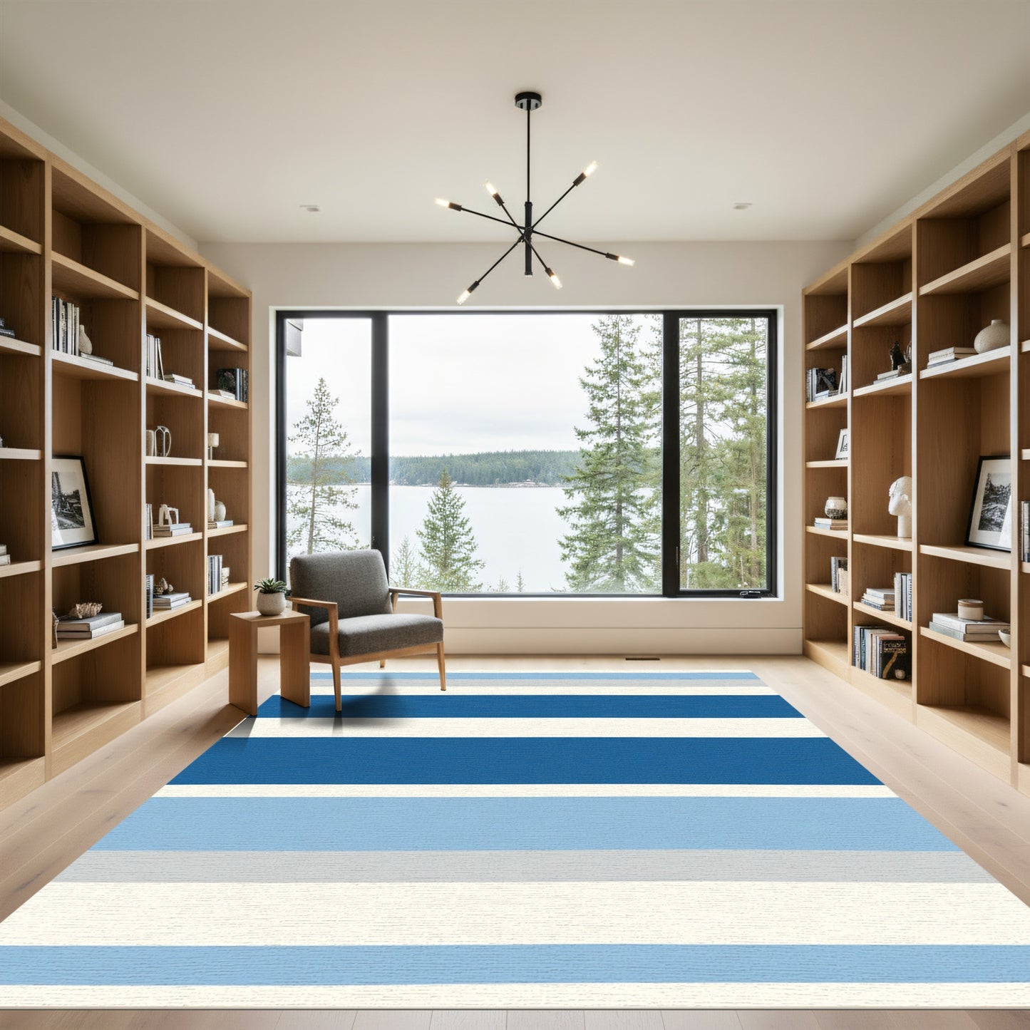 Varied Blue And White Stripe Rug