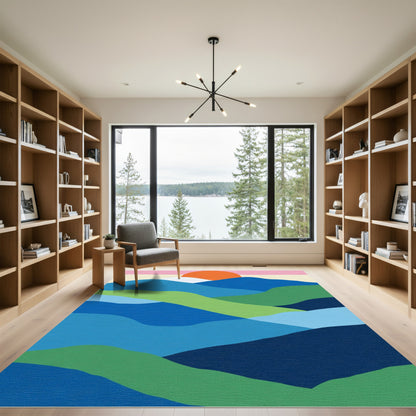 Abstract Horizon Orange Sun Layers Rug