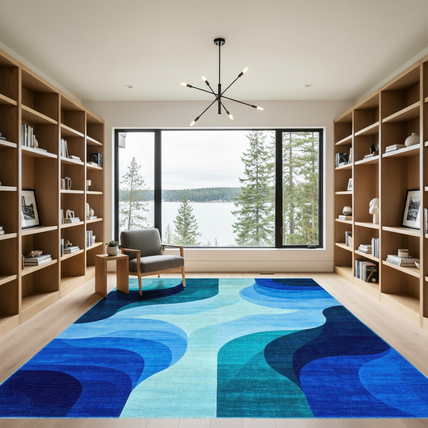 Teal Blue Abstract Wave Rug