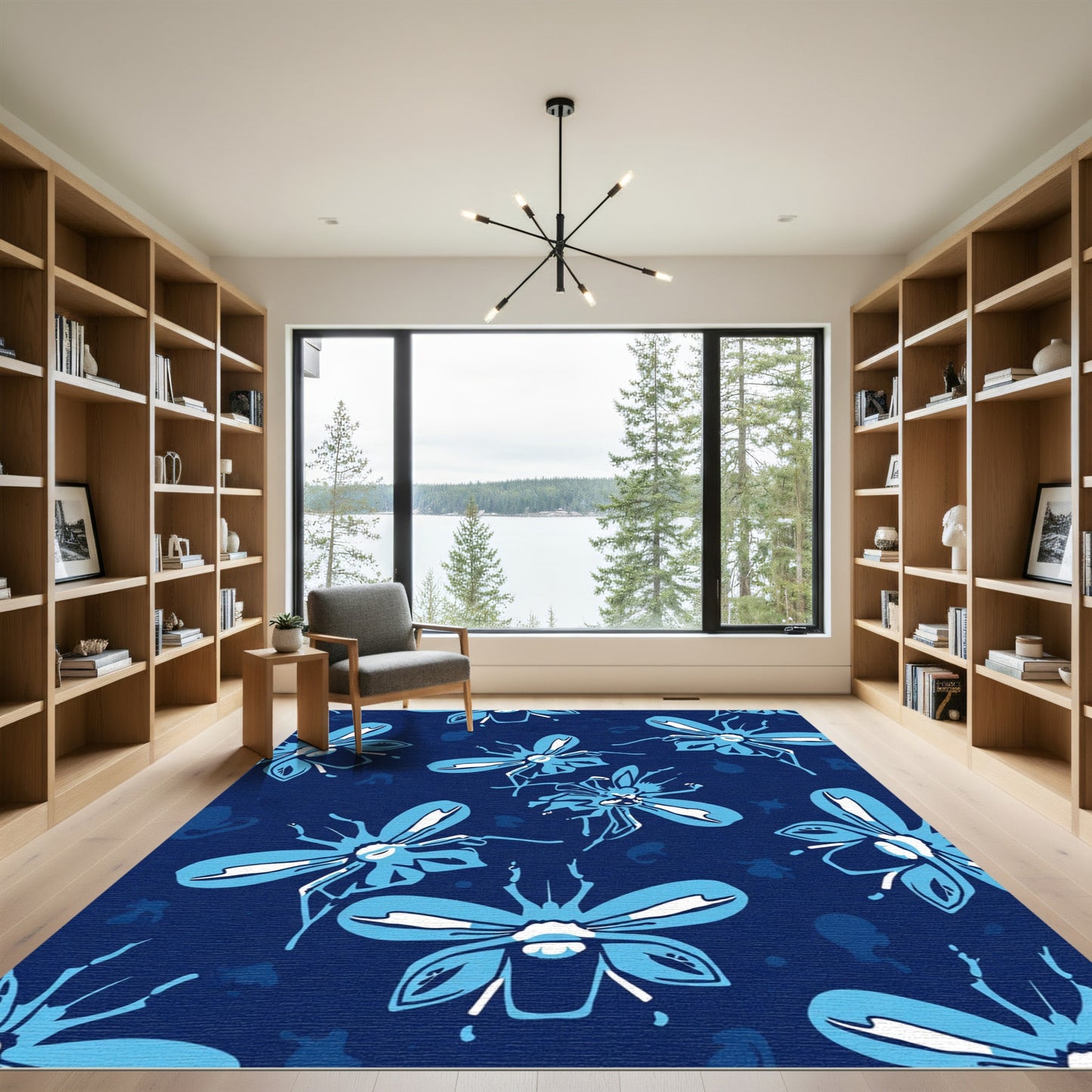 Blue Insects On Dark Blue Background Rug