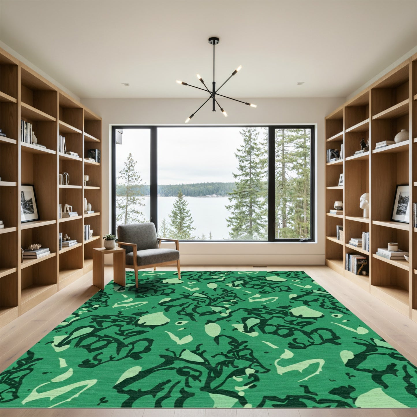 Earthy Green Abstract Organic Swirl Rug