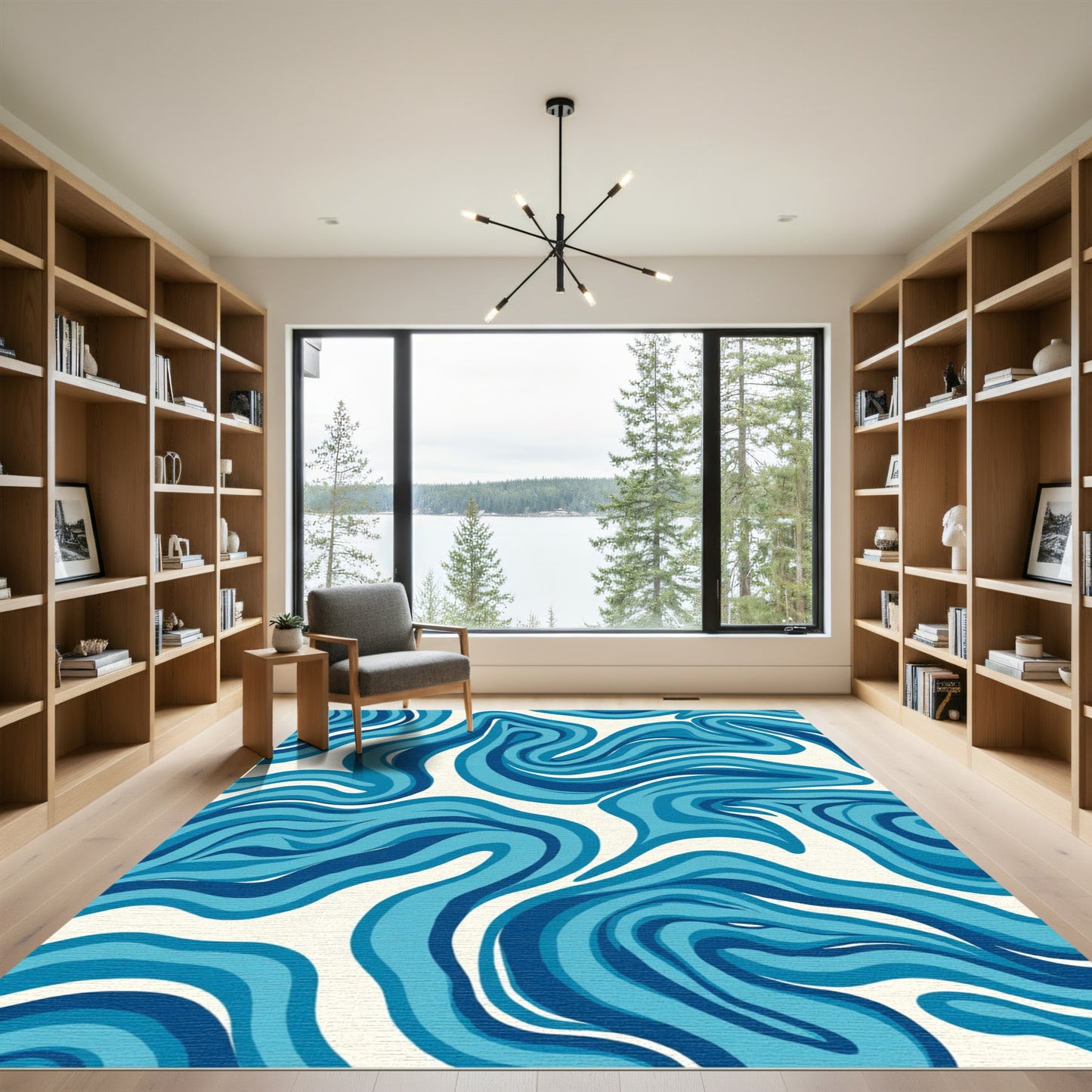 Modern Blue Swirl Abstract Rug