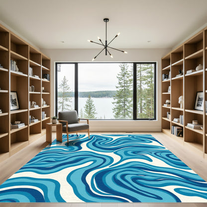 Modern Blue Swirl Abstract Rug