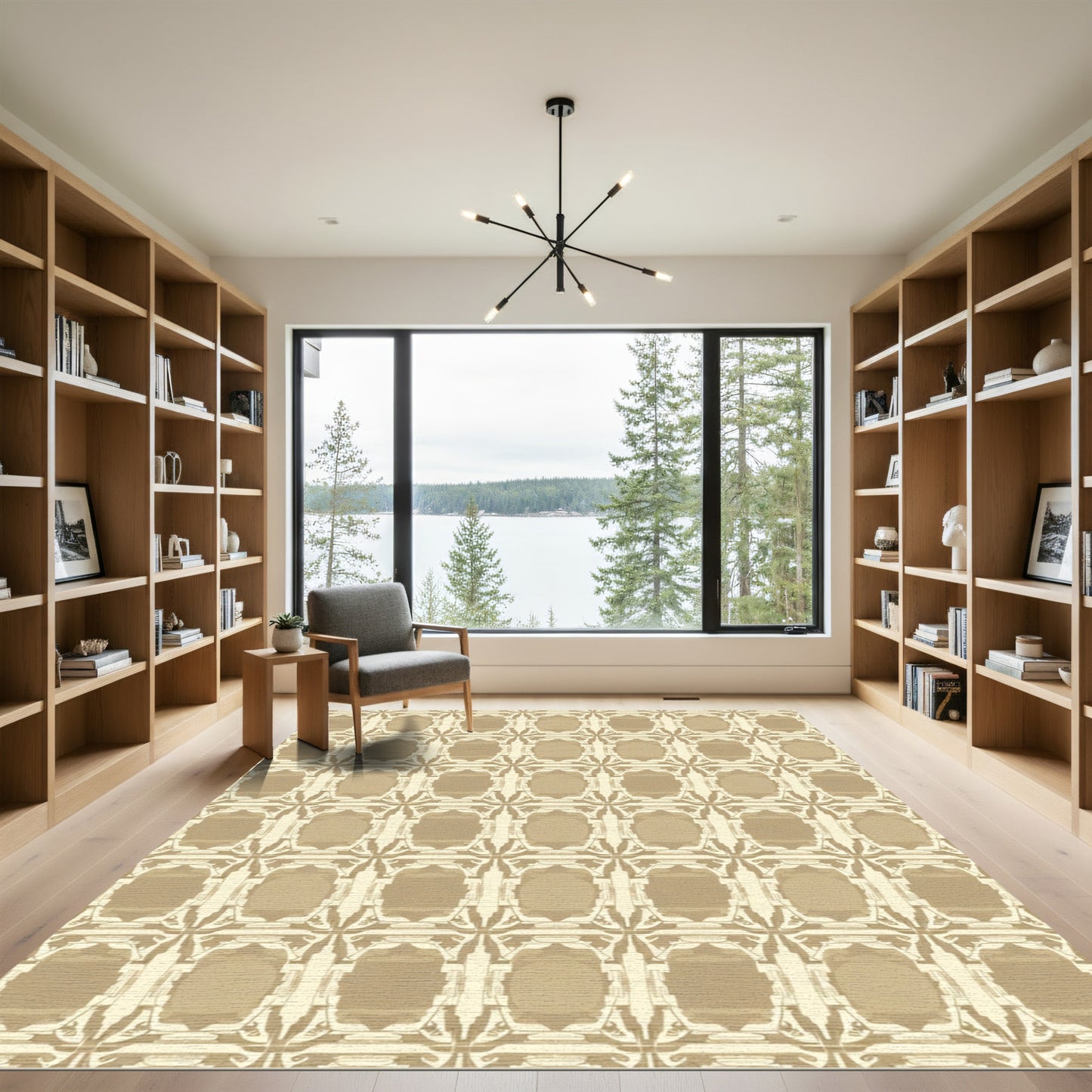 Tan Ogee Repeating Geometric Rug