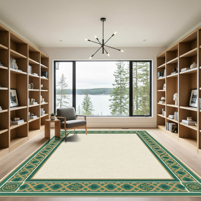 Emerald Gold Geometric Border Rug