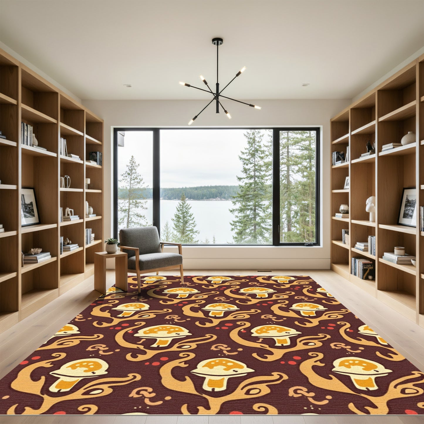 Whimsical Mushroom Meadow Swirl Rug