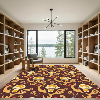 Whimsical Mushroom Meadow Swirl Rug