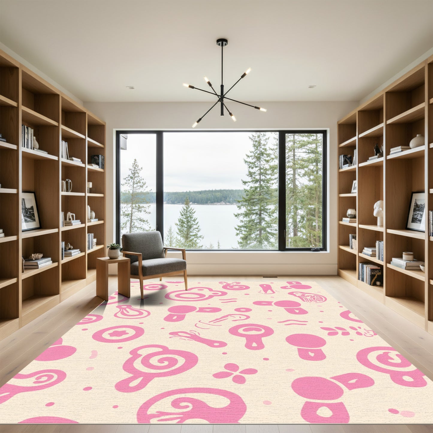 Whimsical Pink Abstract Forms Rug