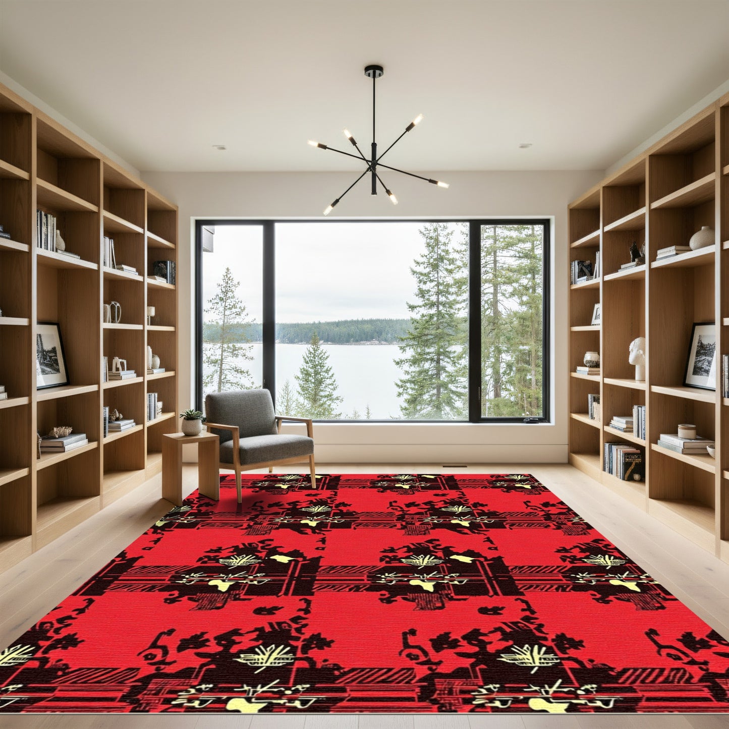 Bold Red Abstract Geometric Collage Rug