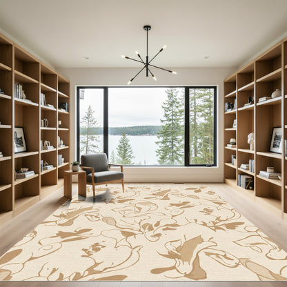 Earthy Tan Sketchy Floral Vines Rug