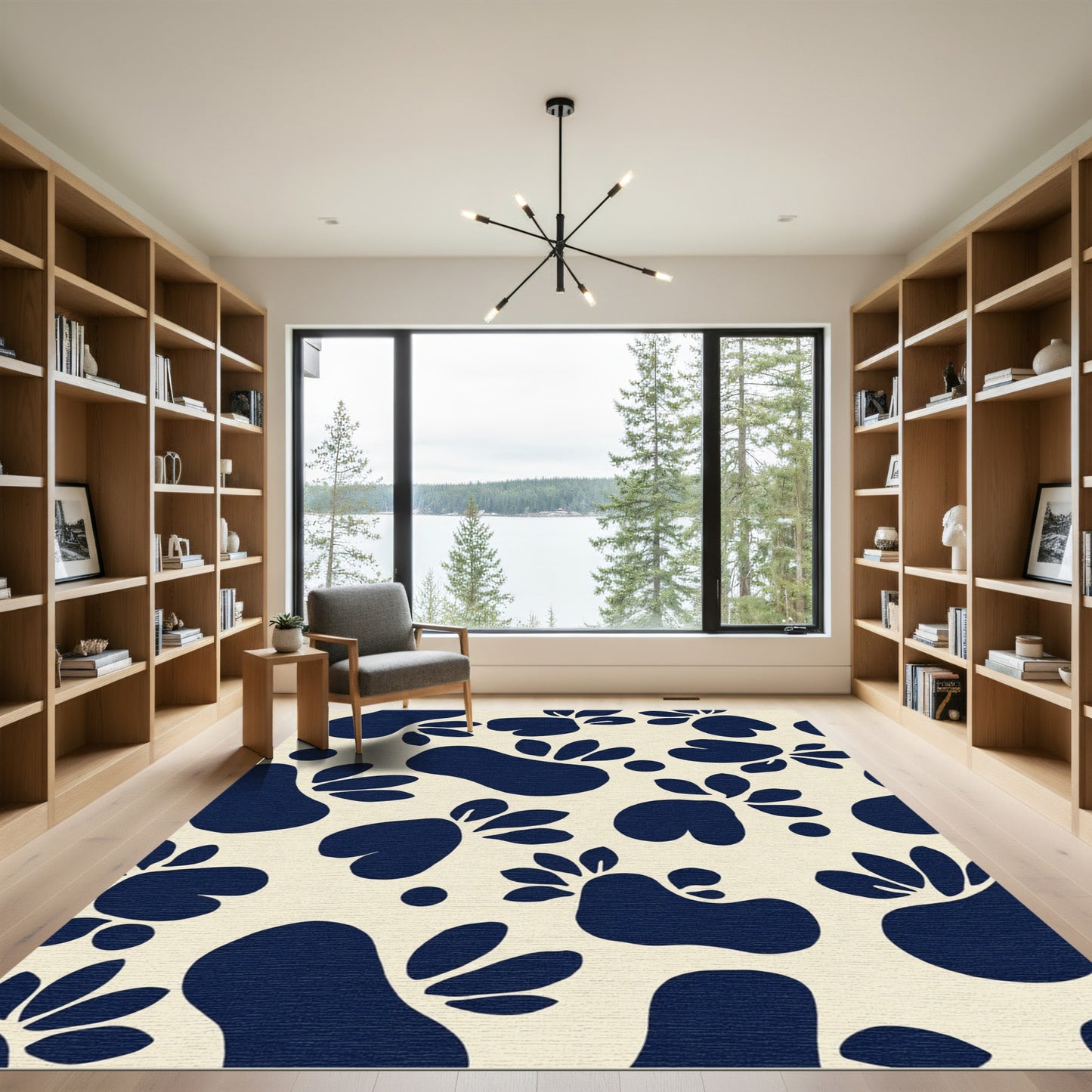 Navy Blue Organic Forms Botanical Rug