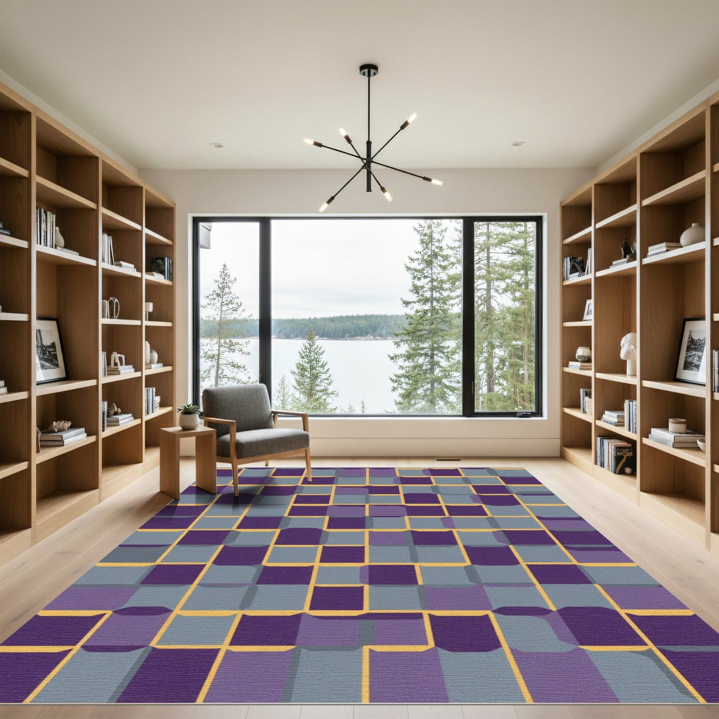 Deep Purple Gray Grid Tile Rug