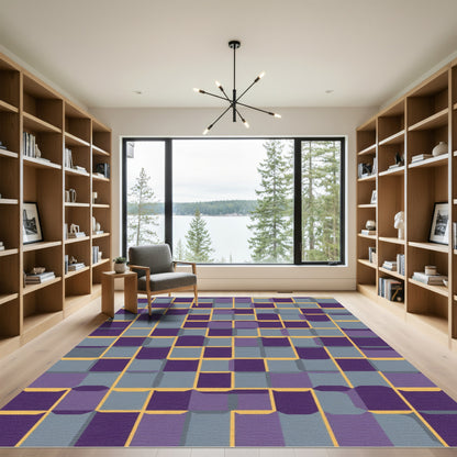 Deep Purple Gray Grid Tile Rug