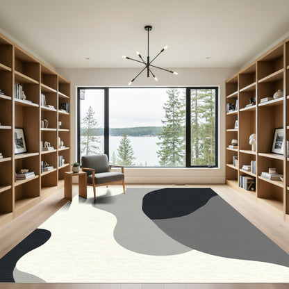 Modern Monochrome Abstract Organic Shapes Rug