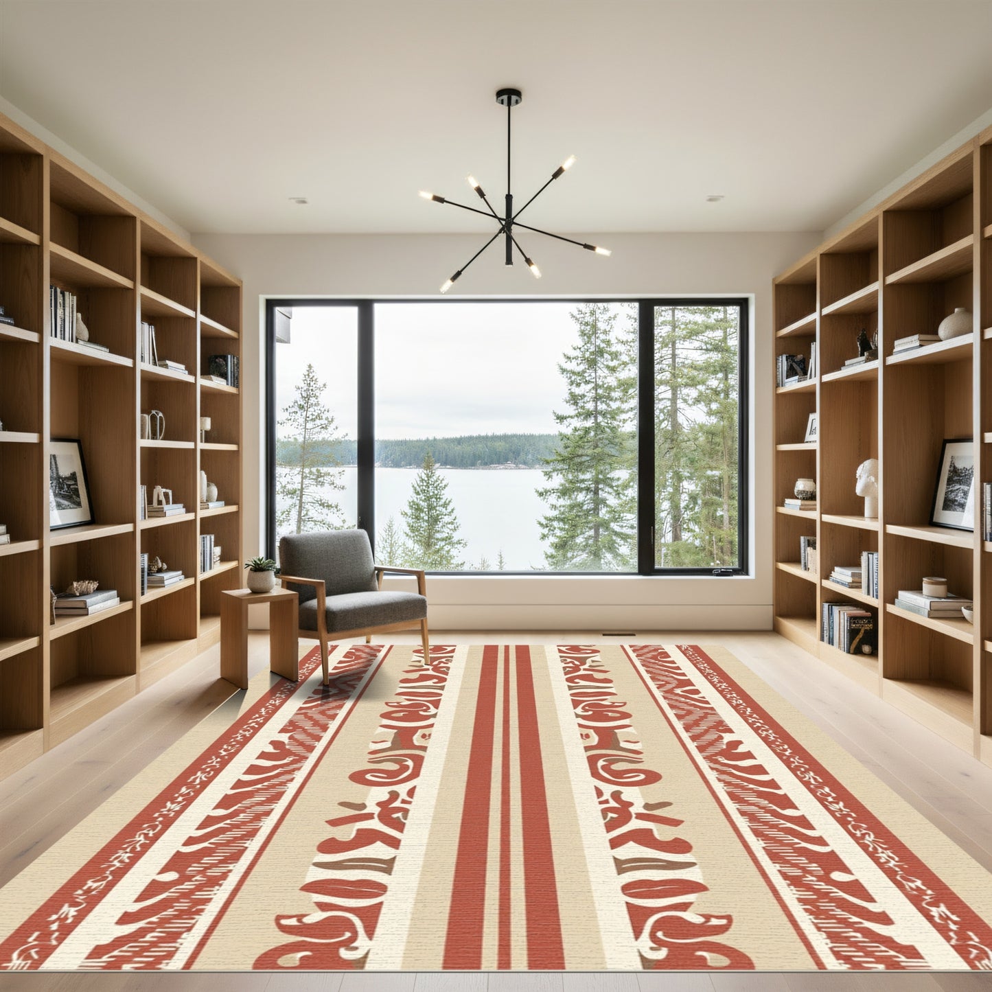 Terracotta Red Organic Stripe Border Rug