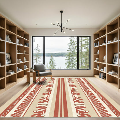Terracotta Red Organic Stripe Border Rug