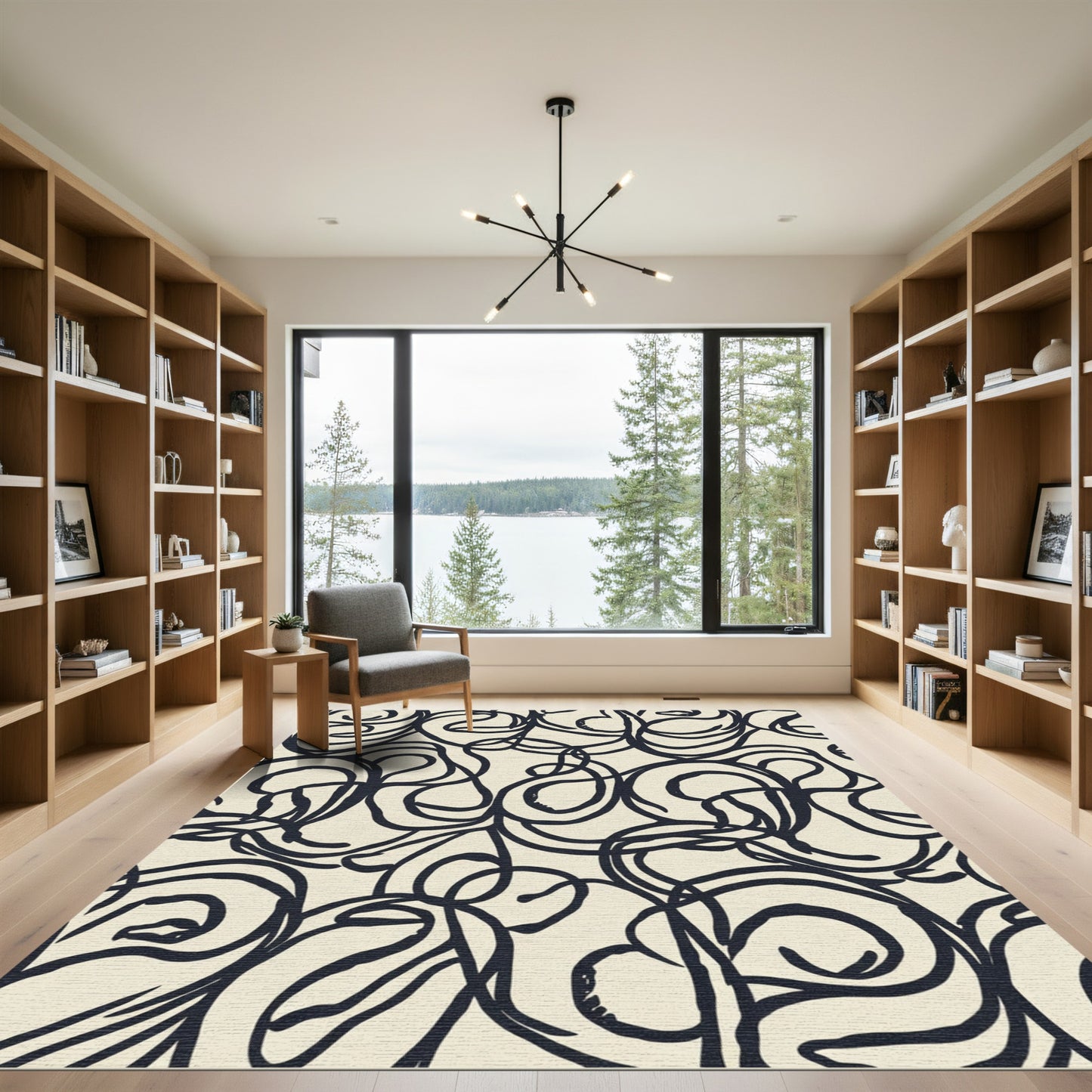 Cream Swirl Calligraphy Abstract Rug