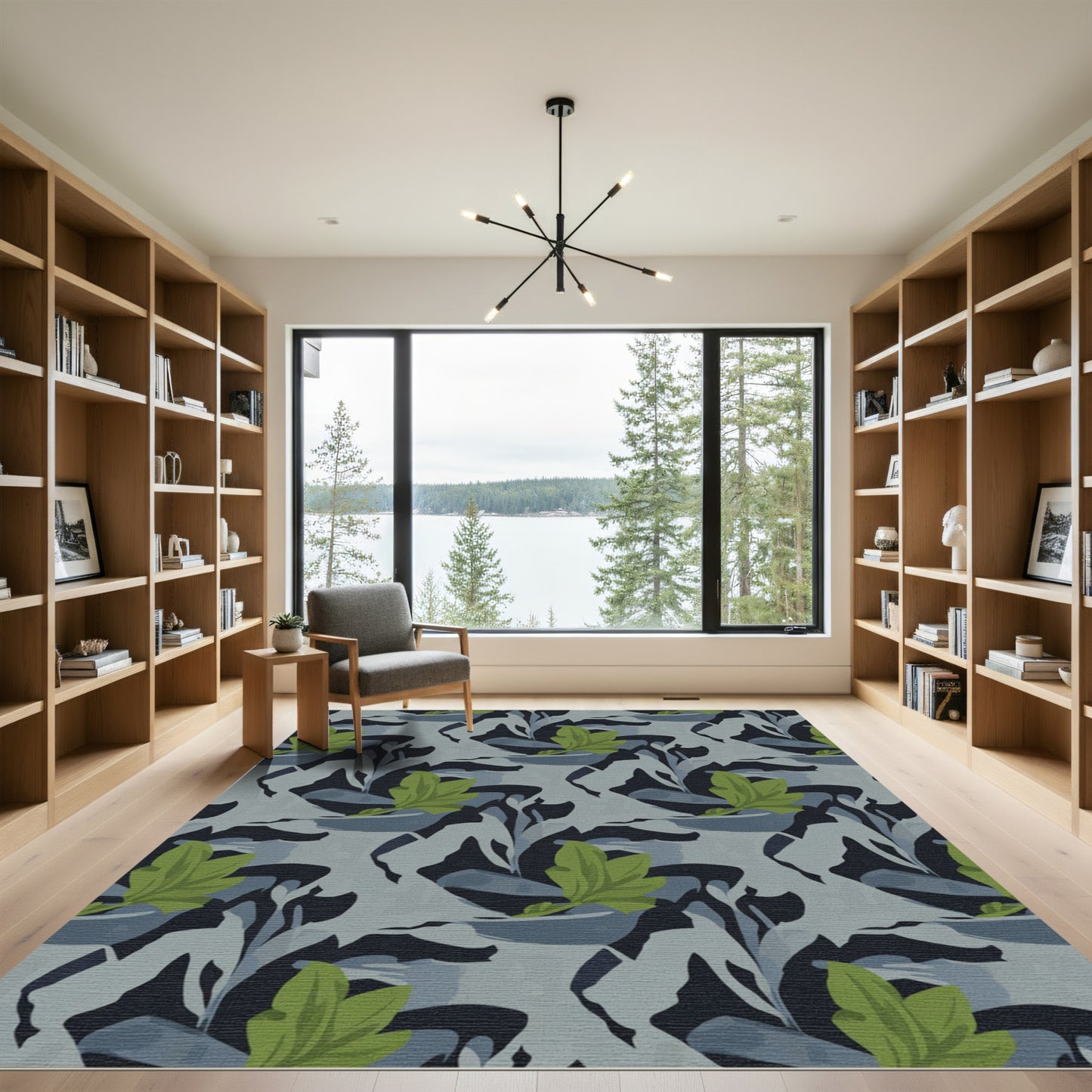 Abstract Green Leaf Camouflage Rug