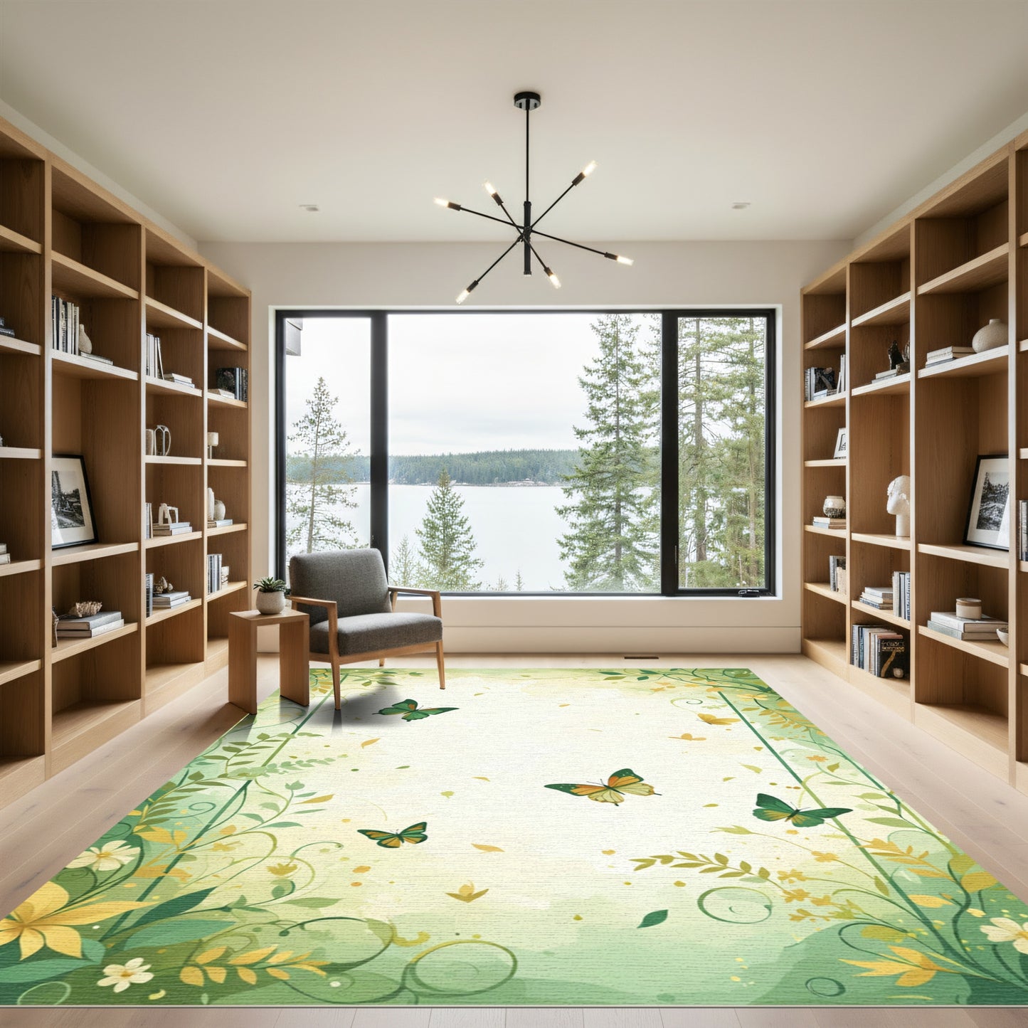 Whimsical Green Butterflies Garden Border Rug