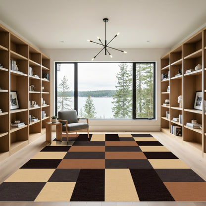 Tan, Black, Brown Geometric Blocks Rug