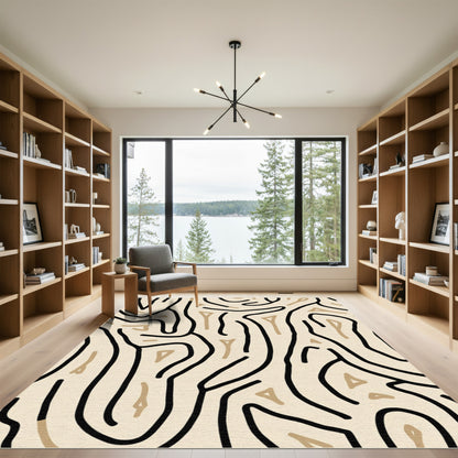 Abstract Beige Black Organic Flow Rug