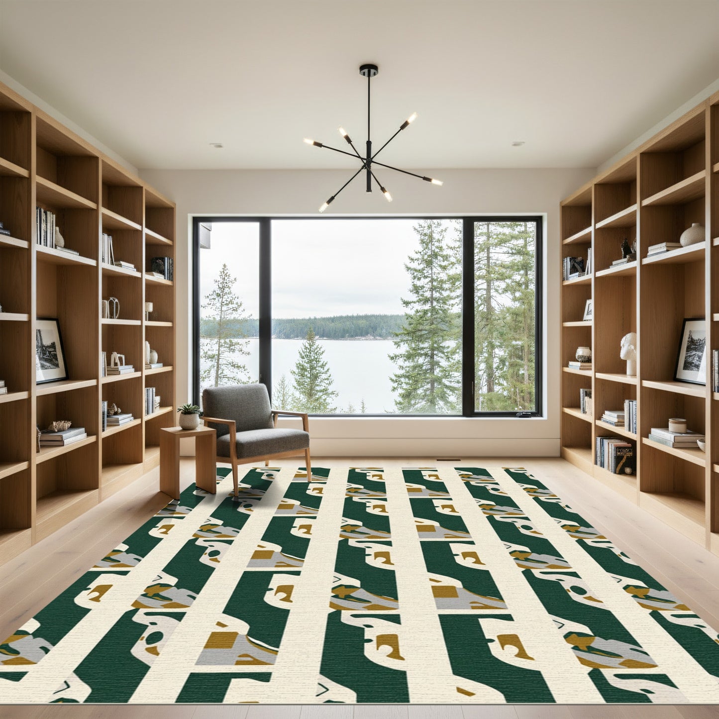 Modern Cream Gold Green Asymmetrical Rug
