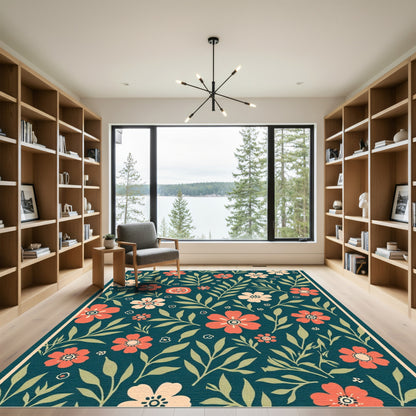 Coral and Cream Floral Garden Rug