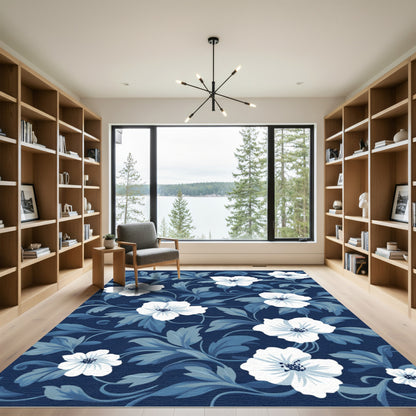 Deep Blue Floral Vine Accent Rug