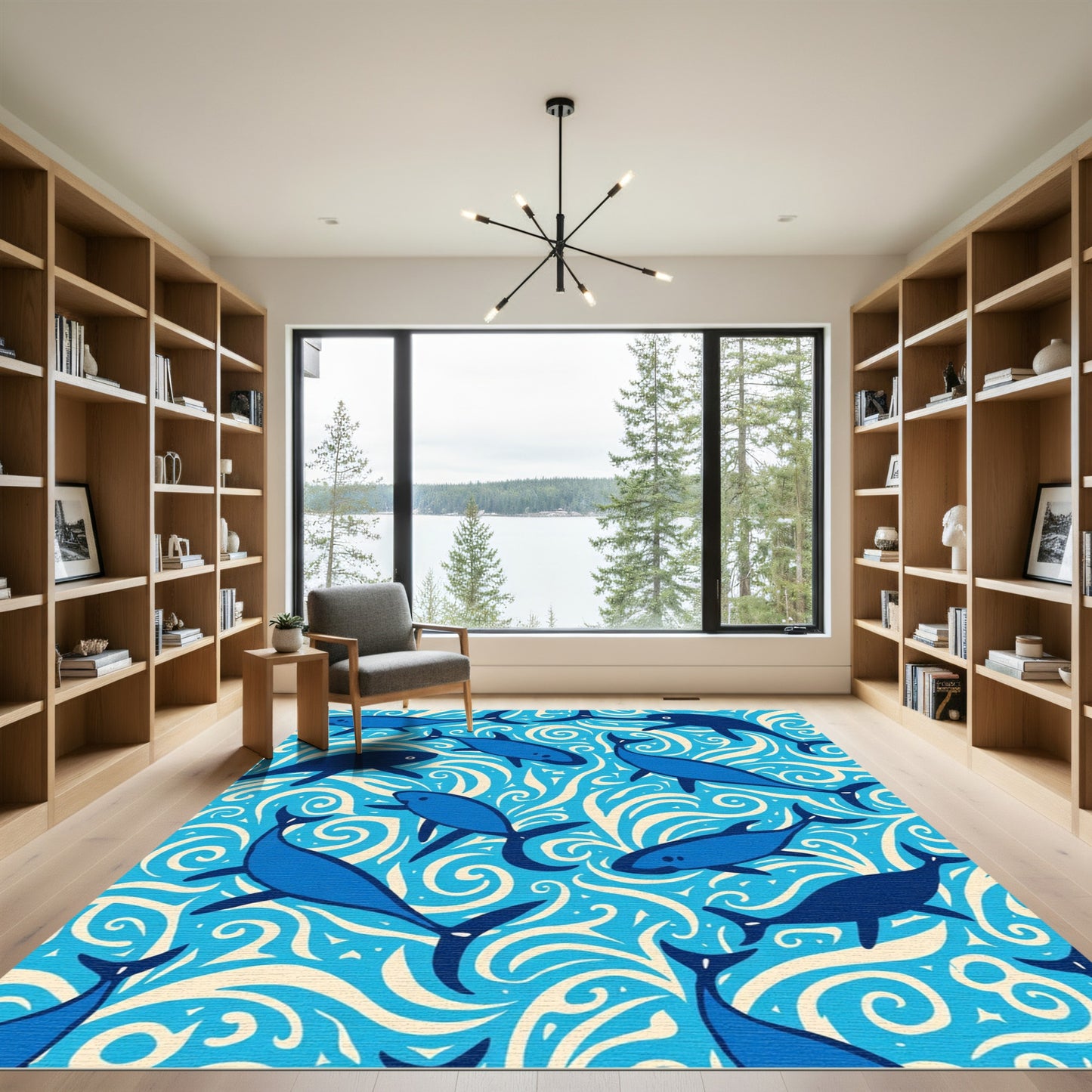 Deep Blue Ocean Whale Swirl Rug