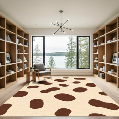 Brown Spotted Cream Abstract Shape Rug