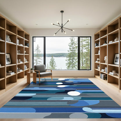 Abstract Blue Gradient Wave Lines Rug