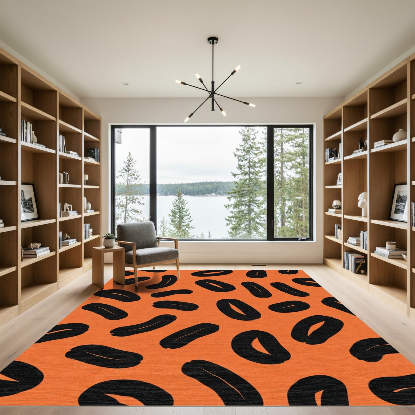Bold Black Bean Orange Abstract Rug