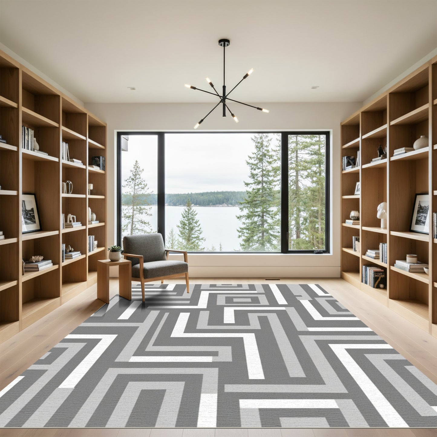 Modern Gray Abstract Geometric Square Rug