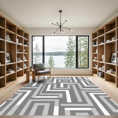 Modern Gray Abstract Geometric Square Rug
