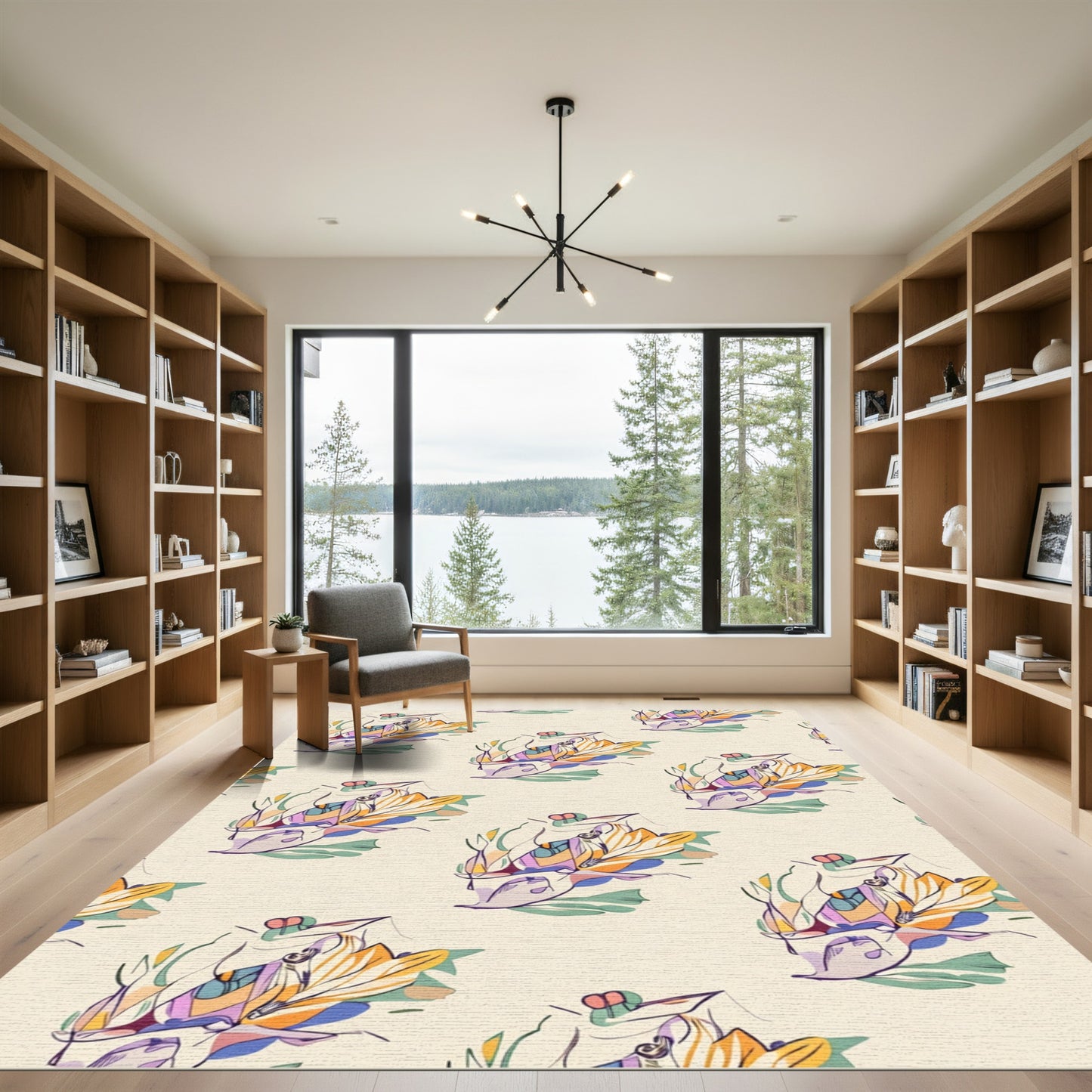 Abstract Butterfly And Floral Composition Rug