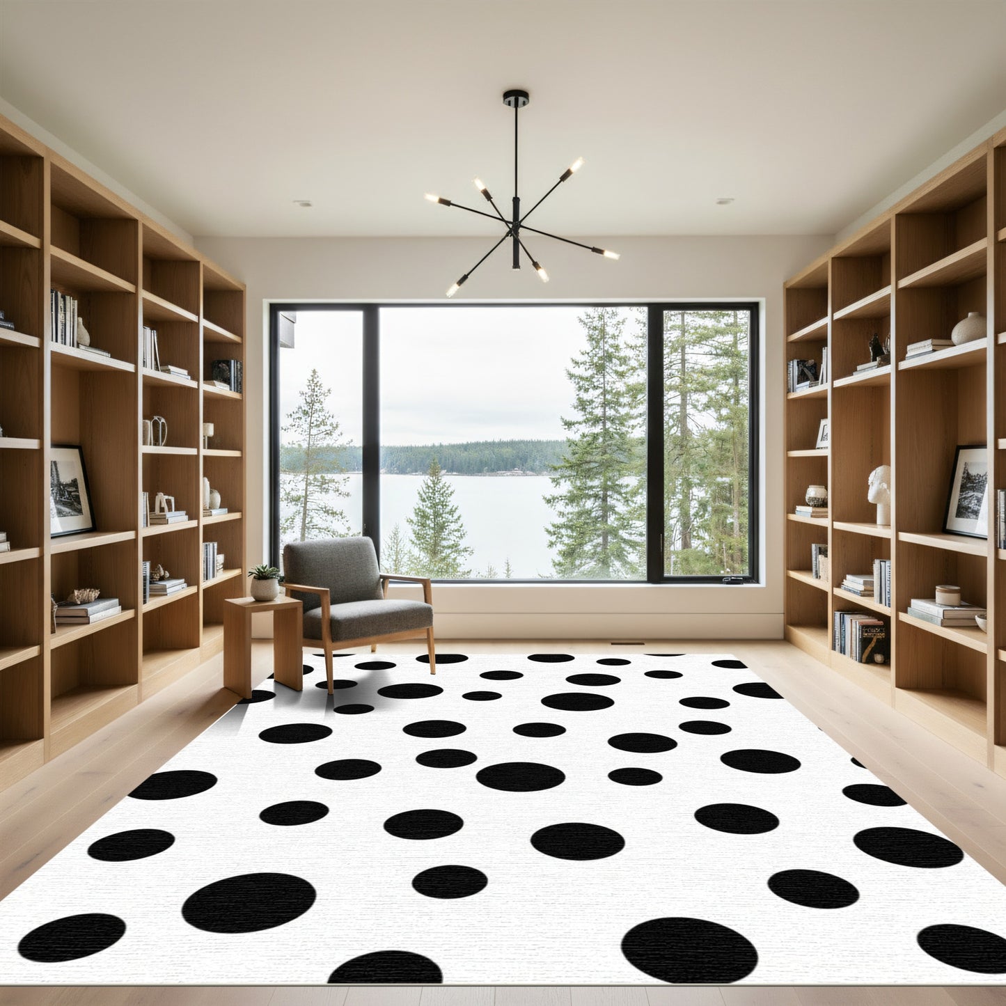 Monochromatic Black White Polka Dot Rug