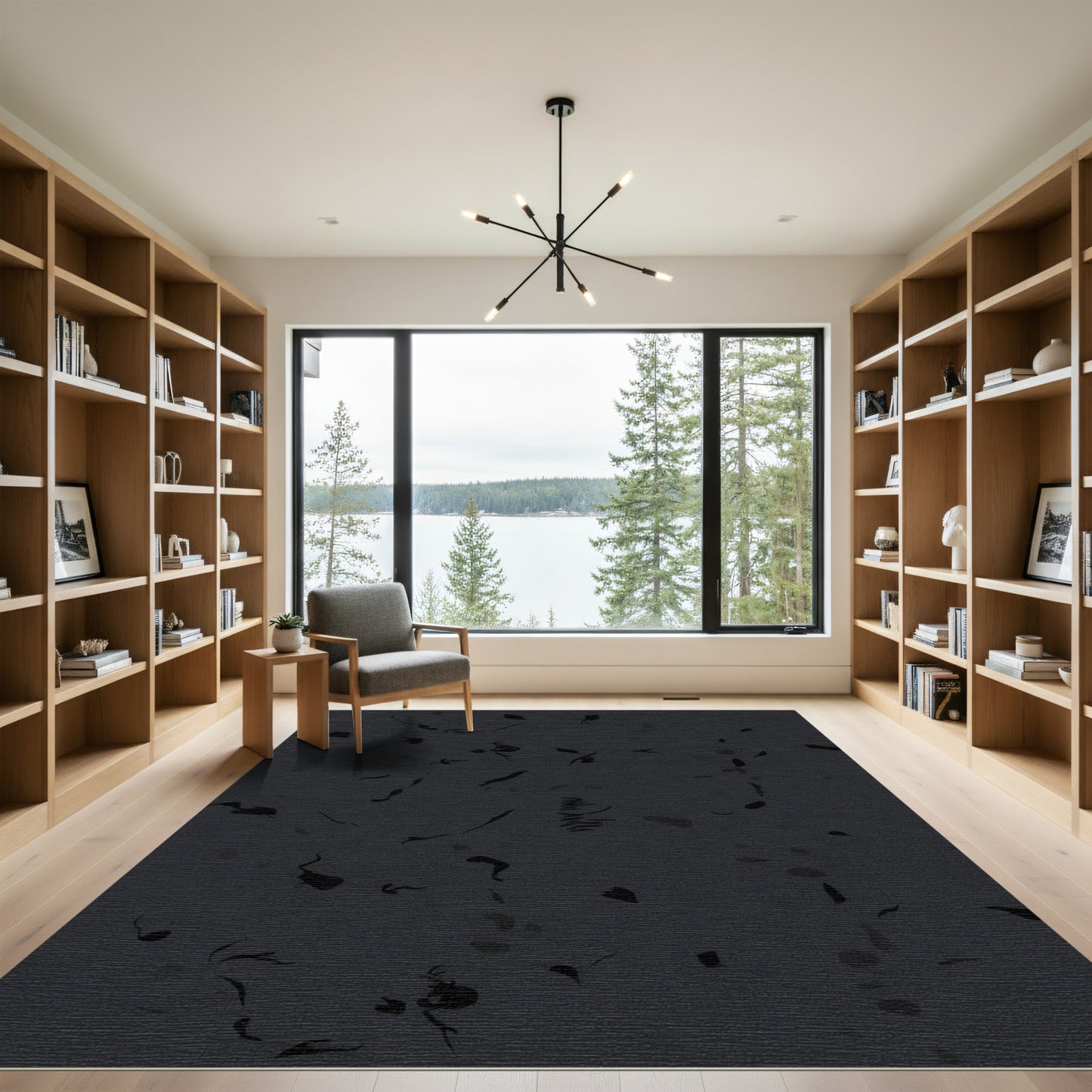 Dark Monochrome Scattered Bloom Rug