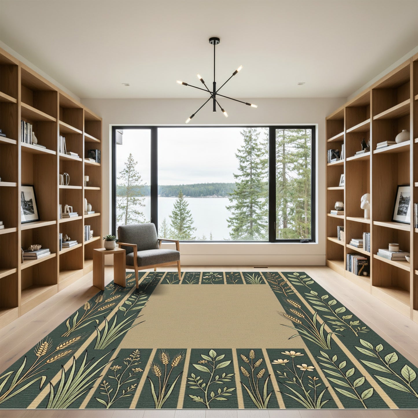 Earthy Botanical Field Border Rug