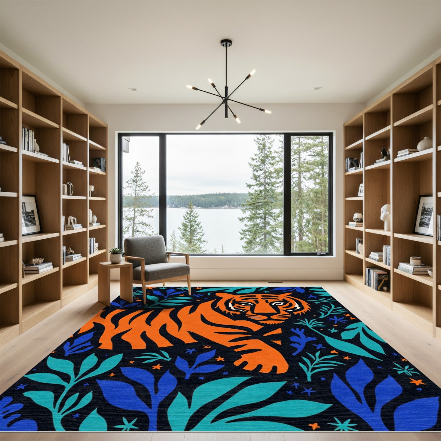 Bold Orange Tiger Jungle Scene Rug