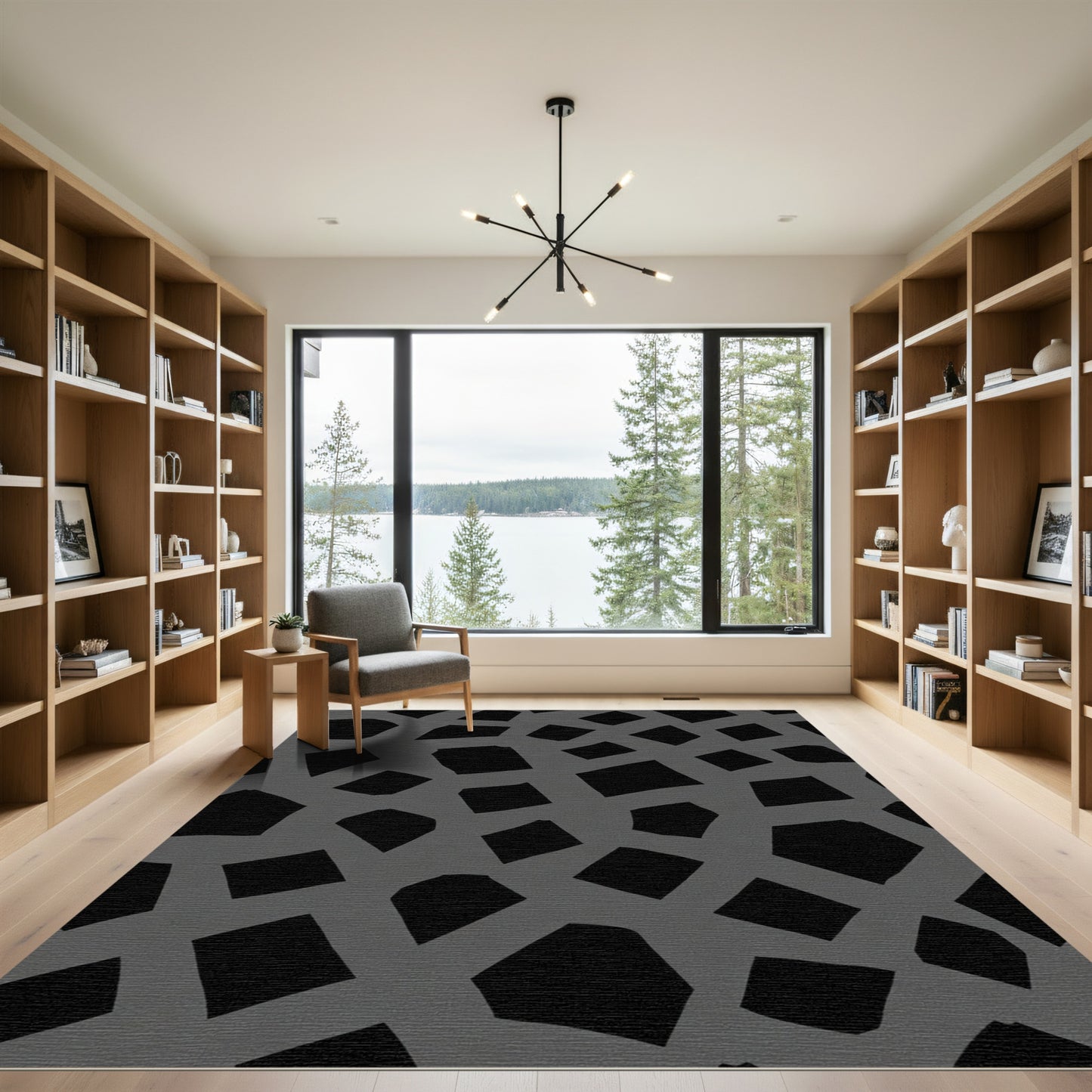 Abstract Gray Intersecting Forms Rug